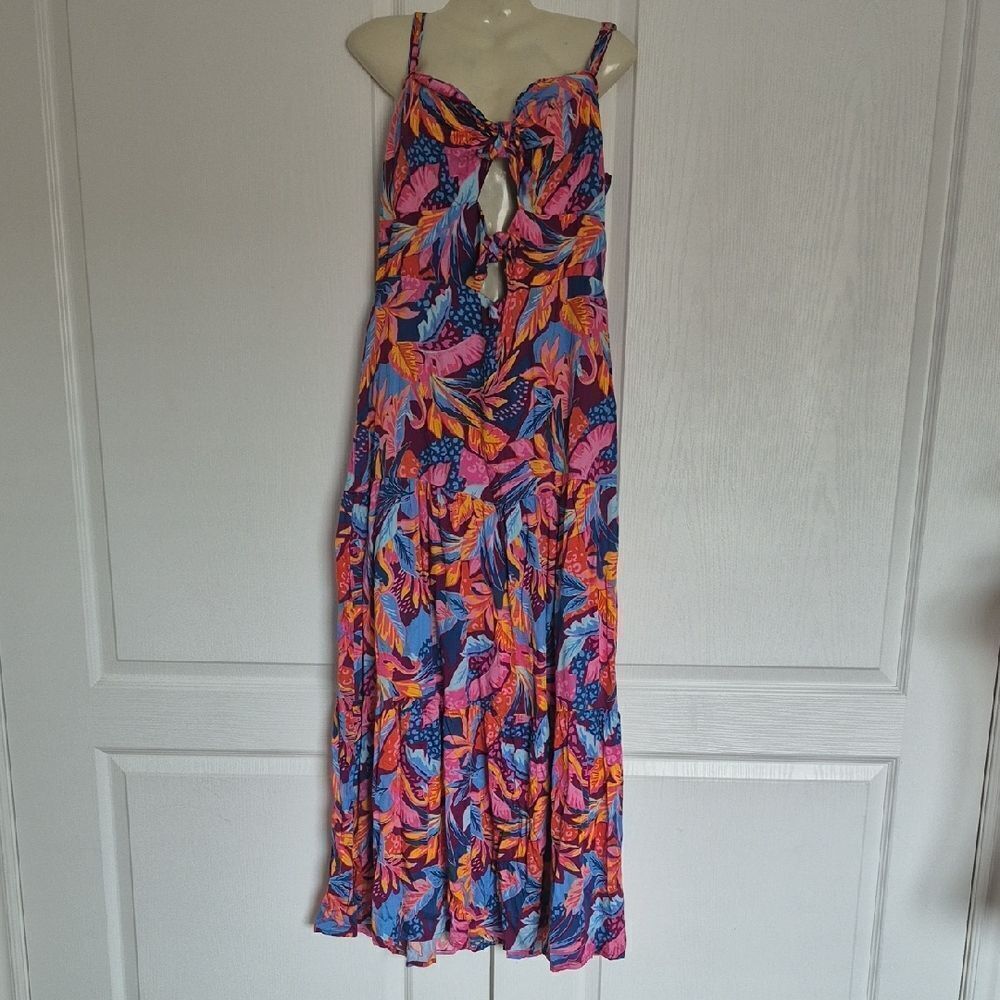 Guess Vibrant Floral Maxi Dress in Blue and Pink